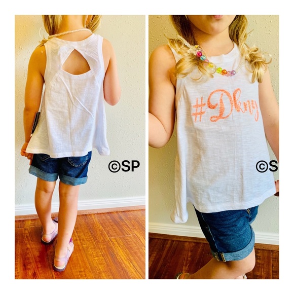 DKNY Girls White Cotton Tank Top-Size 5/ NWT - Picture 2 of 4